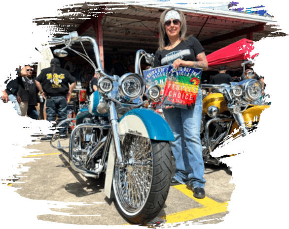 Mandy Vigil with her 2001 custom Softail Heritage