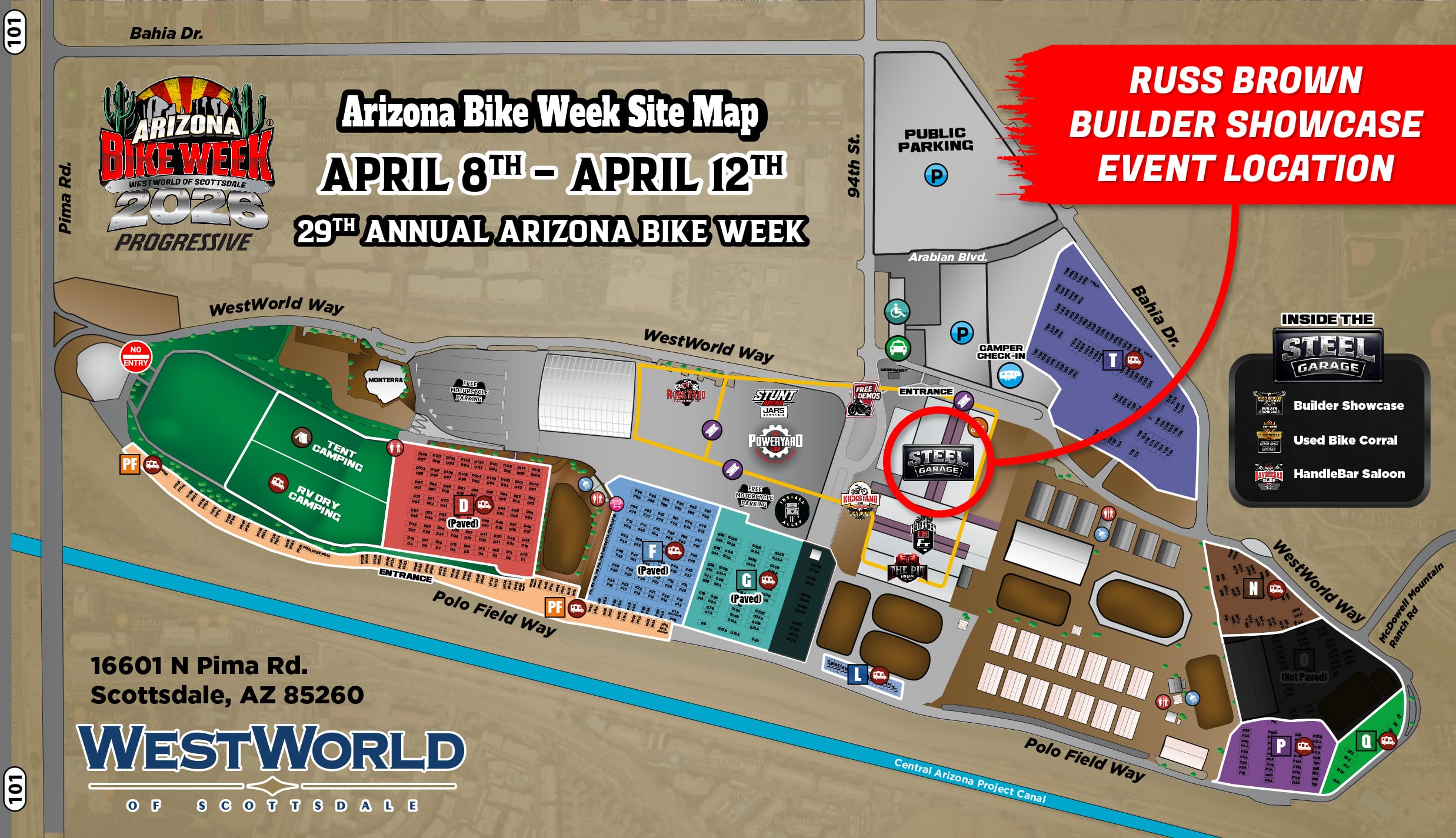 Arizona Bike Week Site Map Showing The Location Of Russ Brown Builder Showcase Event Location